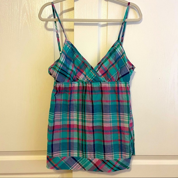 Tops - Aeropostale size medium madras plaid spaghetti strap top turquoise pink teal